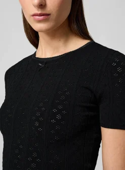 Pointelle knit fitted T-shirt