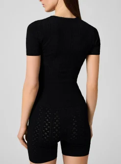 Pointelle knit fitted T-shirt