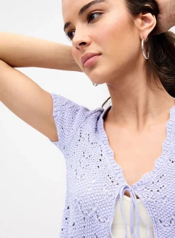 Pointelle knit knotted cardigan