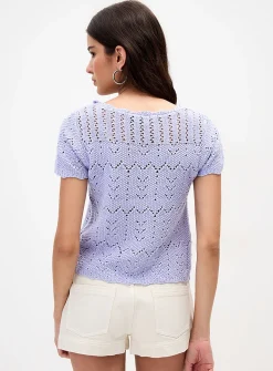 Pointelle knit knotted cardigan