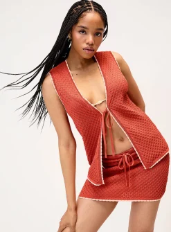 Pointelle knit knotted sweater vest