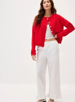 Pointelle knit red cardigan