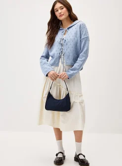 Pointelle knit sailor collar cardigan