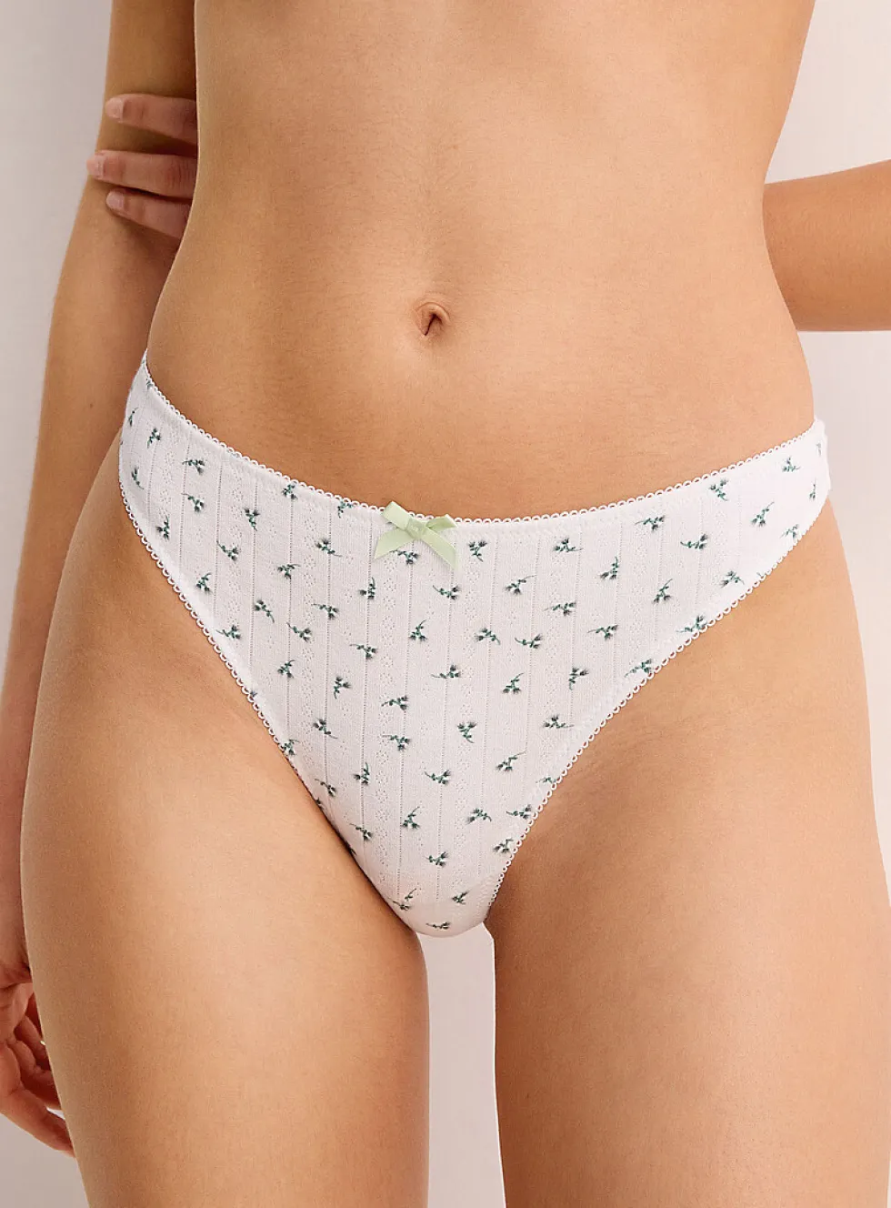 Pointelle knit thong