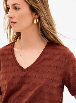 Pointelle pattern pure organic cotton T-shirt