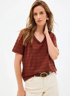 Pointelle pattern pure organic cotton T-shirt