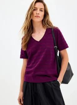 Pointelle pattern pure organic cotton T-shirt