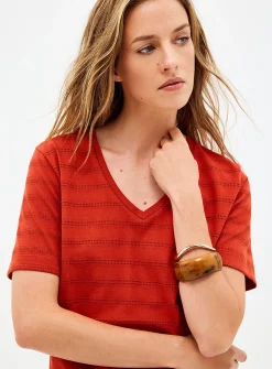 Pointelle pattern pure organic cotton T-shirt