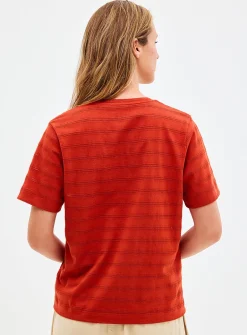 Pointelle pattern pure organic cotton T-shirt