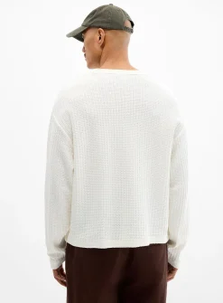 Pointelle stripe knit T-shirt