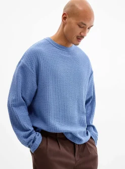 Pointelle stripe knit T-shirt