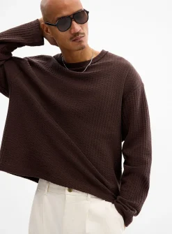 Pointelle stripe knit T-shirt
