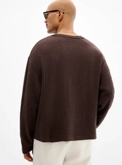 Pointelle stripe knit T-shirt