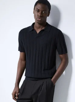 Pointelle stripe polo