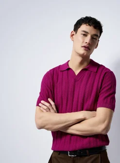 Pointelle stripe polo