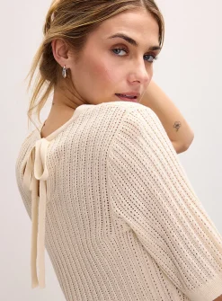 Pointelle-knit short-sleeve sweater