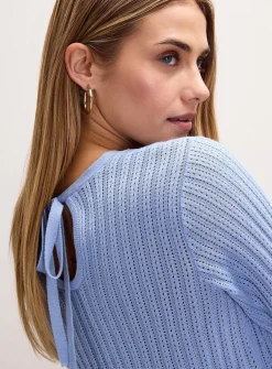 Pointelle-knit short-sleeve sweater