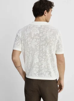 Pointelle-pattern knit Johnny collar polo