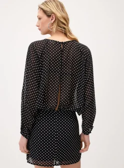 Poka-dotted blousing chiffon dress