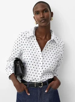 Polka dot stretch poplin shirt