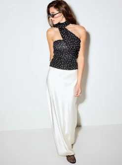 Polka-dot scarf-collar cropped tube top