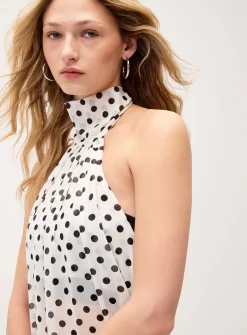 Polka-dotted chiffon halter jumpsuit