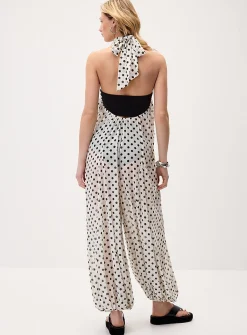 Polka-dotted chiffon halter jumpsuit