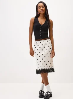 Polka-dotted chiffon midi skirt