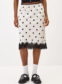 Polka-dotted chiffon midi skirt