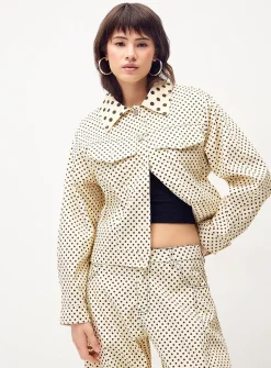 Polka-dotted denim jacket