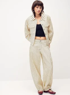 Polka-dotted denim jacket