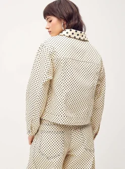 Polka-dotted denim jacket