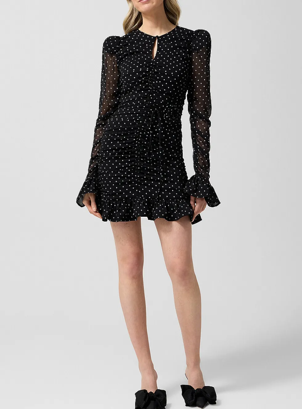 Polka-dotted ruched minidress