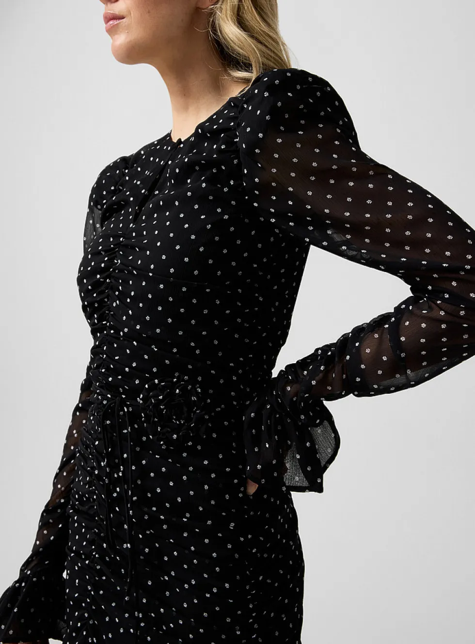 Polka-dotted ruched minidress