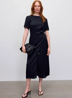 Polka-dotted tone-on-tone jacquard satiny dress