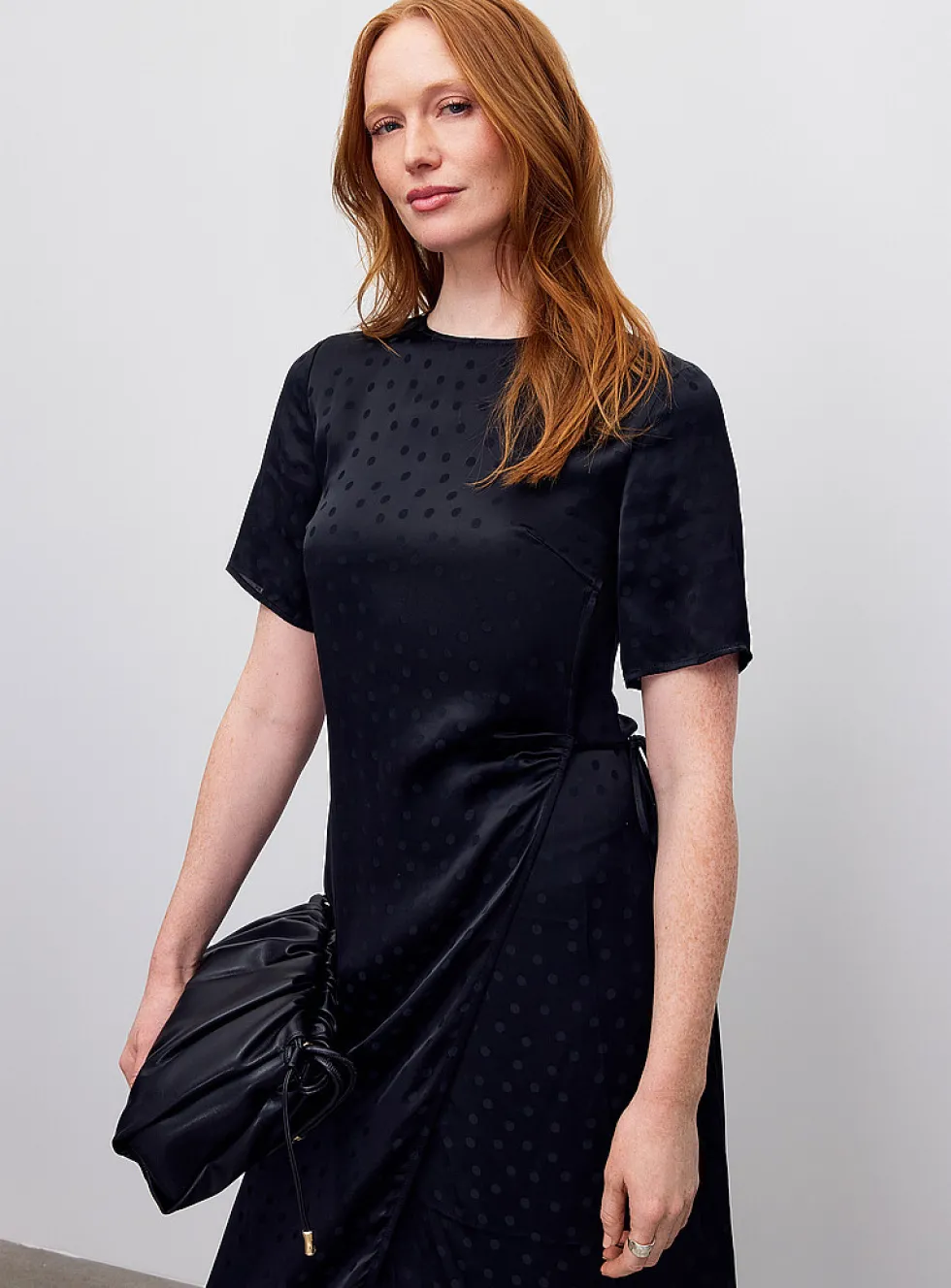 Polka-dotted tone-on-tone jacquard satiny dress