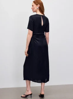 Polka-dotted tone-on-tone jacquard satiny dress
