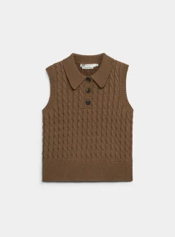 Polo collar cable-knit sweater vest