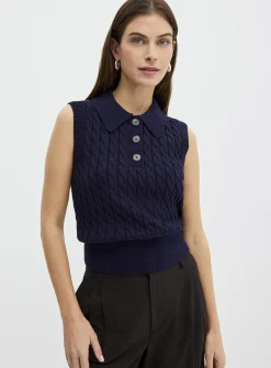 Polo collar cable-knit sweater vest
