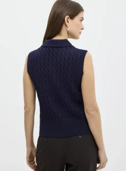 Polo collar cable-knit sweater vest