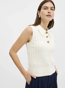 Polo collar cable-knit sweater vest