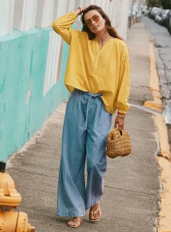 Pompon pinstripe pleated jean