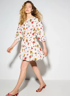 Poplin belted puff minidress