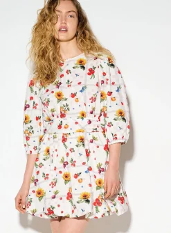 Poplin belted puff minidress