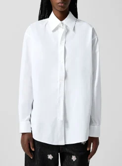 Poplin buckle tie-neck shirt