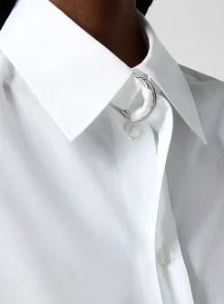 Poplin buckle tie-neck shirt