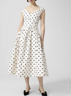 Poplin polka dot V-neck dress