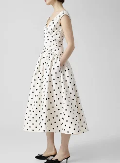 Poplin polka dot V-neck dress
