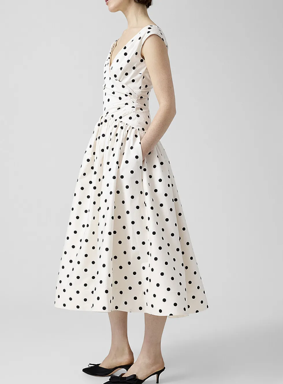 Poplin polka dot V-neck dress