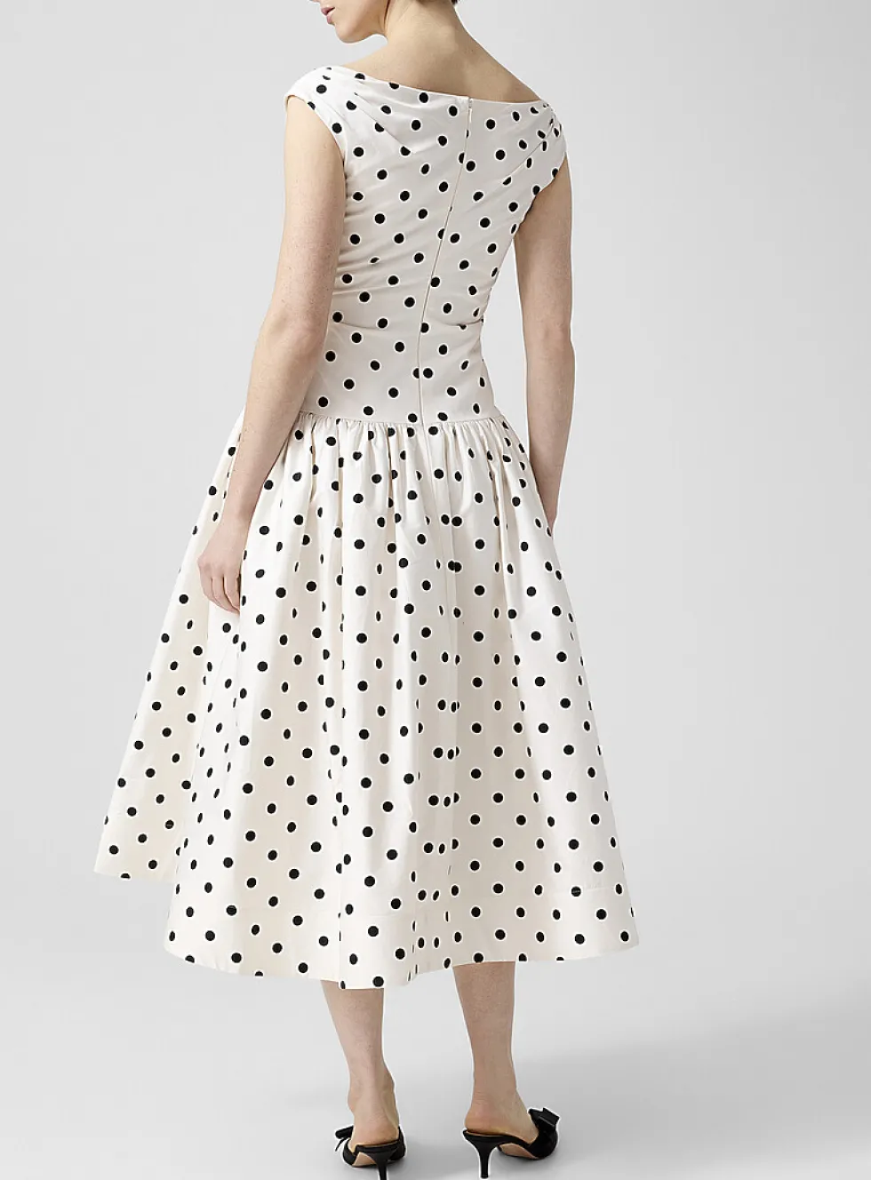 Poplin polka dot V-neck dress